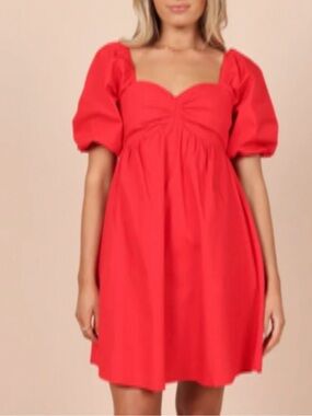 Petal & Pup Red Puff-Sleeve Sweetheart Dress